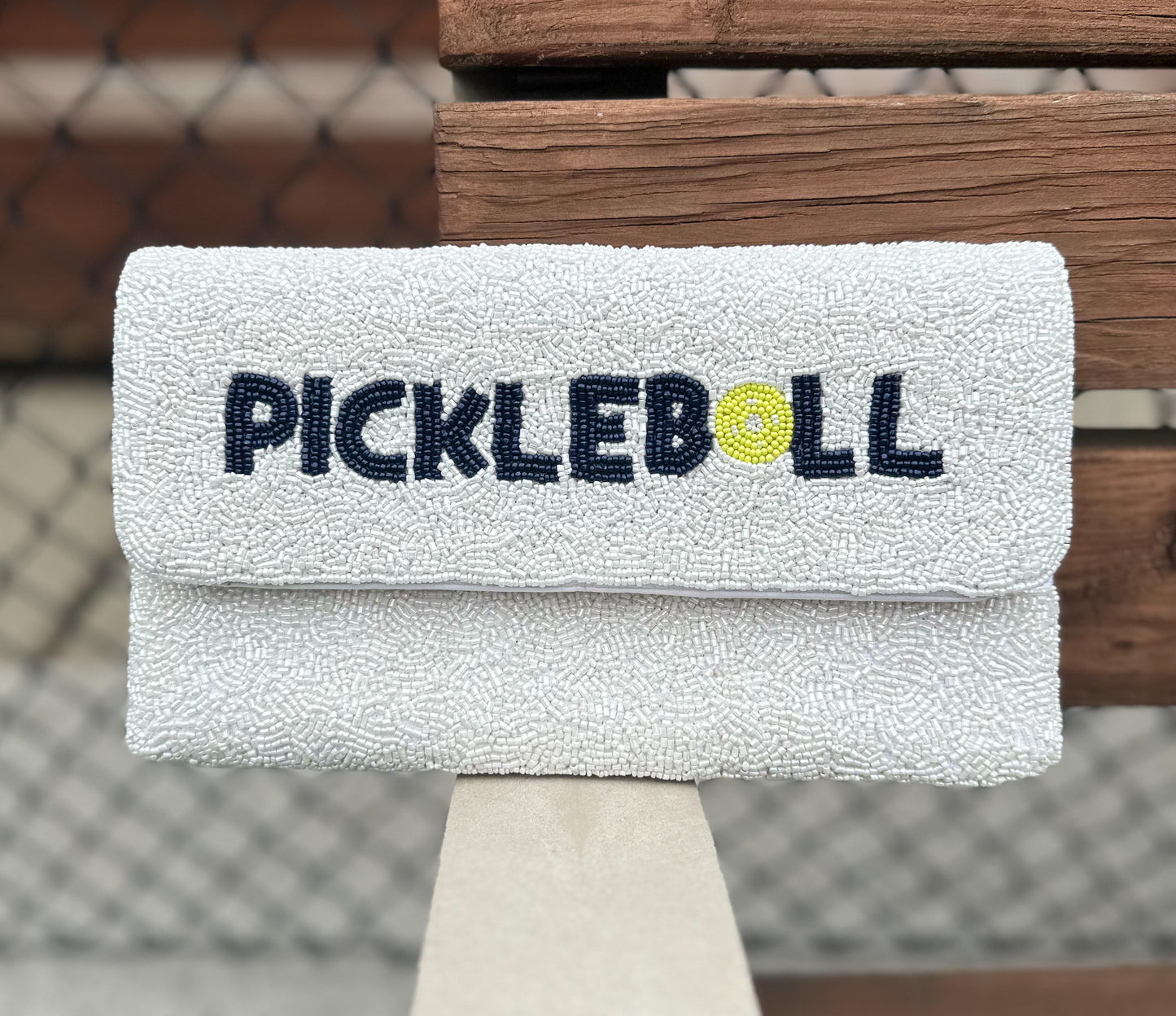 Beaded Pickleball Clutch- White