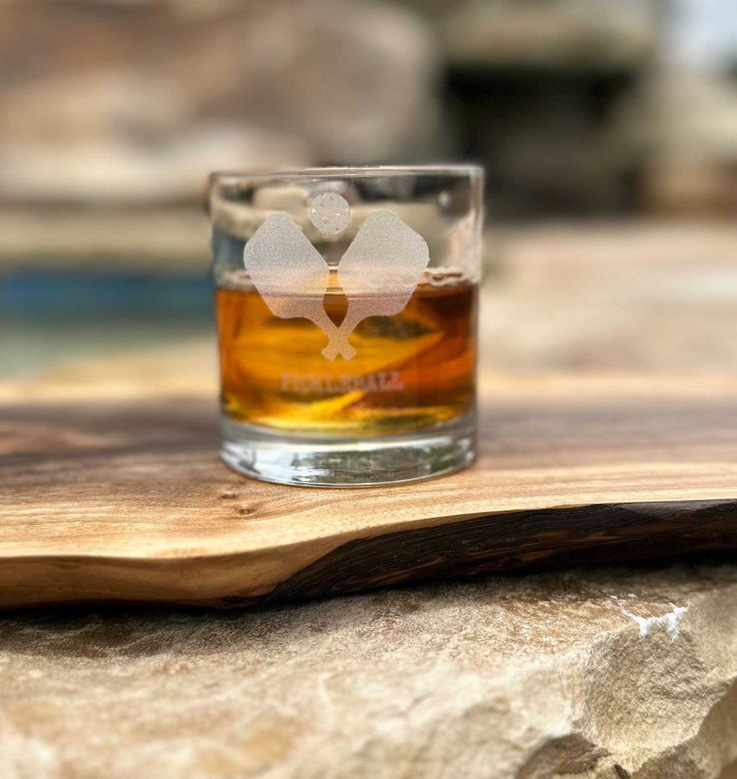 Pickleball Etched Bourbon Glass