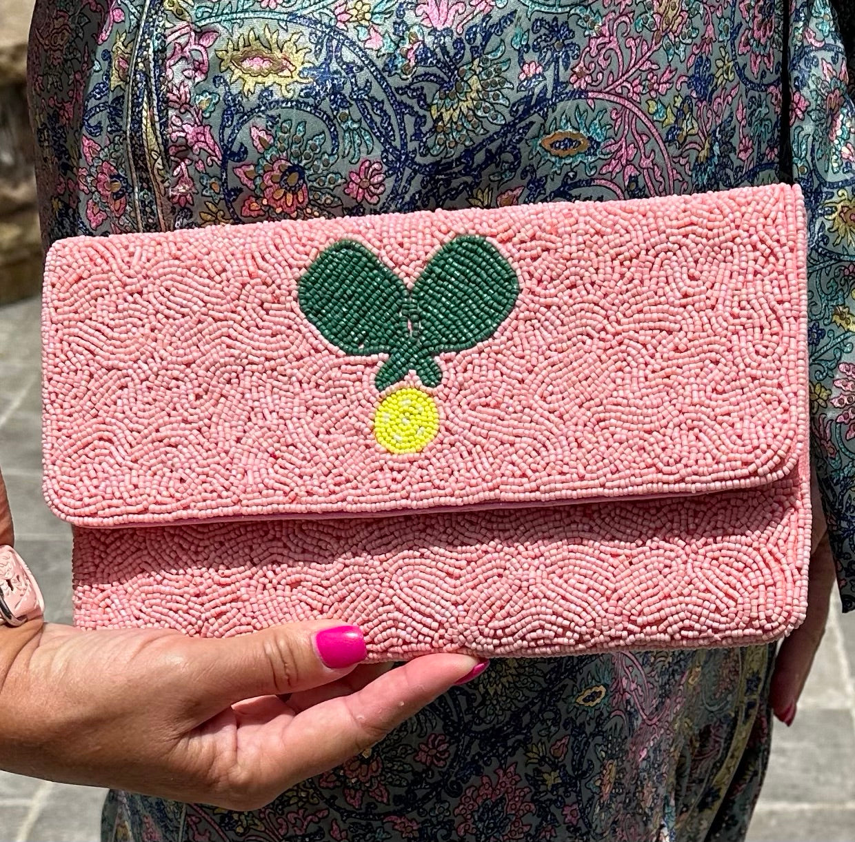 Beaded Pickleball Clutch- Pink