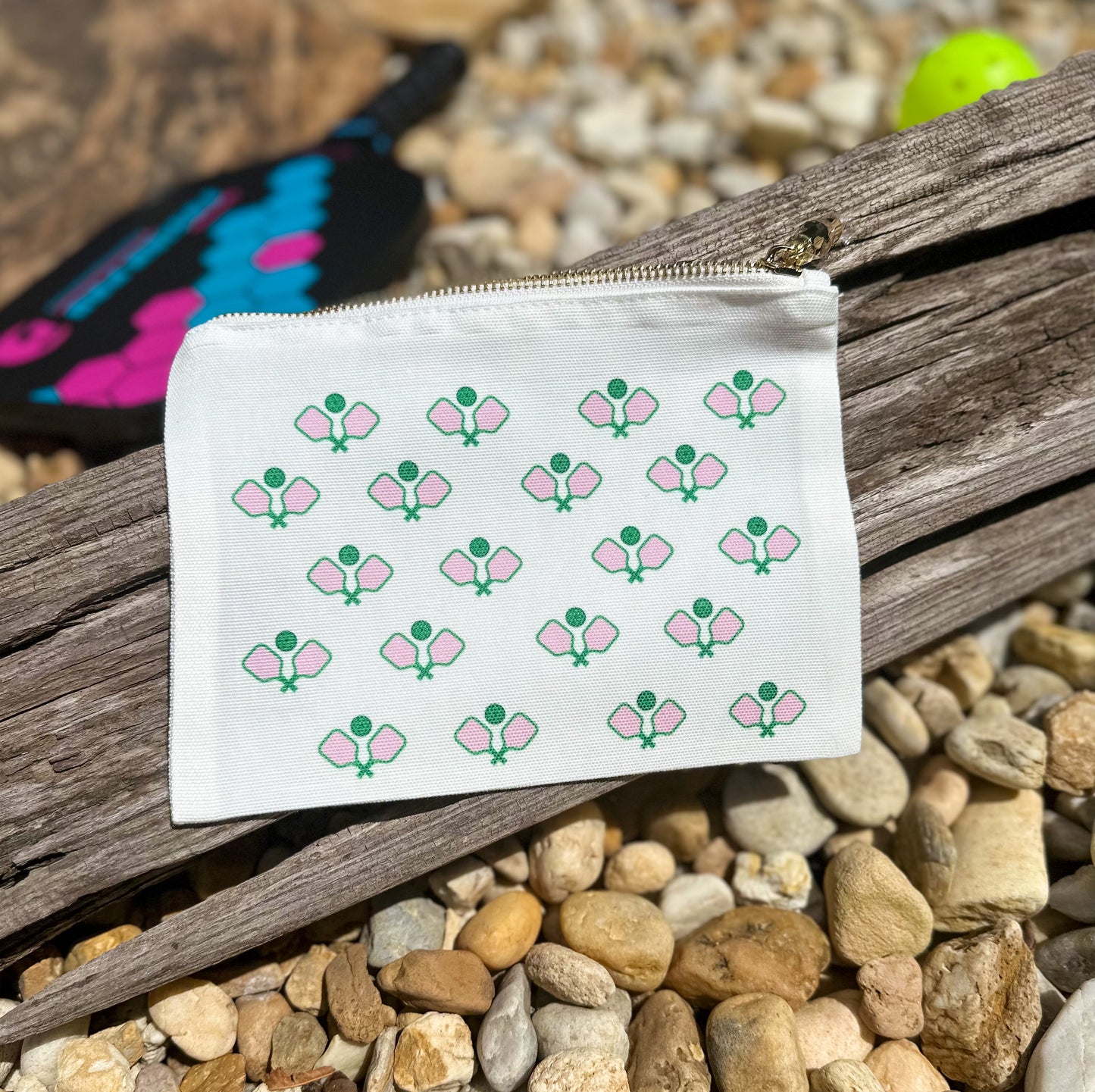 Flat Zip Pouch- Pickleball on Repeat