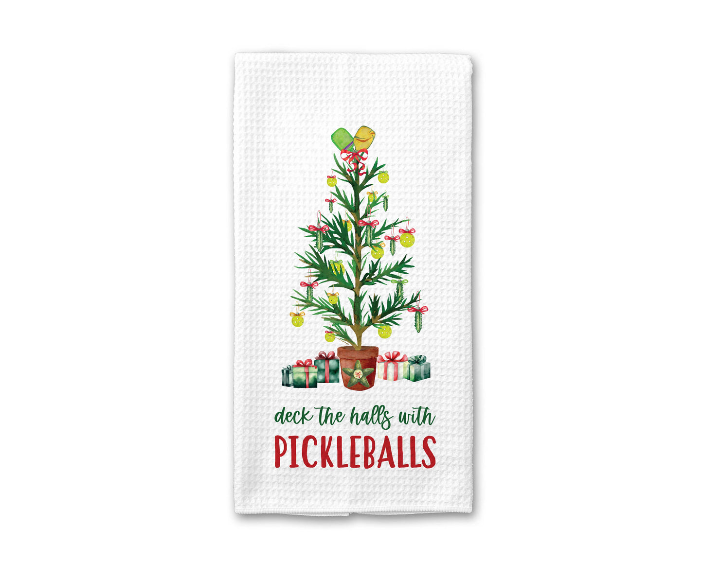 Deck the Halls Pickleball Towel, Pickleball Towel Gift: Transparent Cellophane Sleeve
