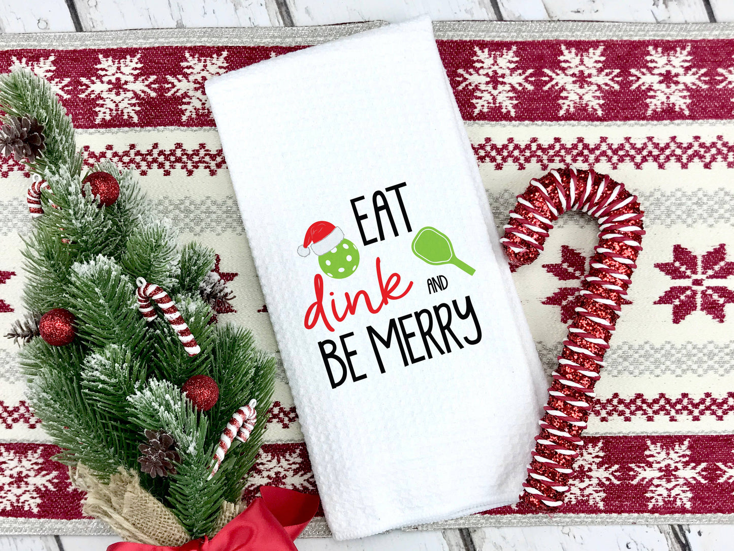 Eat Dink Be Merry Pickleball Towel, Holiday handtowel