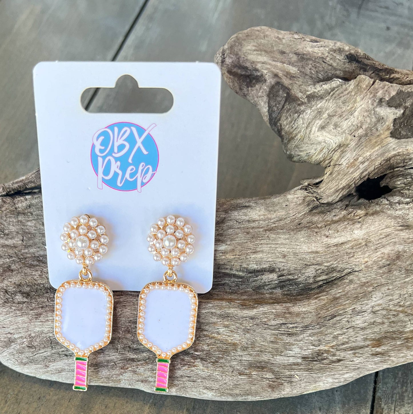 Jenny Pickleball Enamel and Pearl Dangle Earrings: Pink