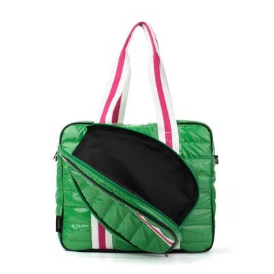 Puffer Pickleball Tote Green with Pink Stripe 