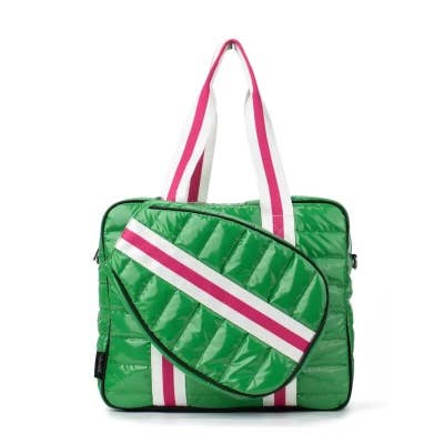 Puffer Pickleball Tote Green with Pink Stripe 