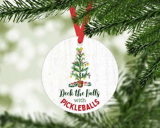 Deck the Halls with Pickleballs! Metal Ornament