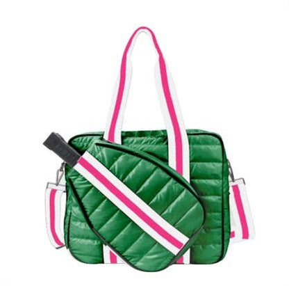 Puffer Pickleball Tote Green with Pink Stripe 