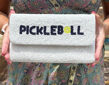 Beaded Pickleball Clutch- White
