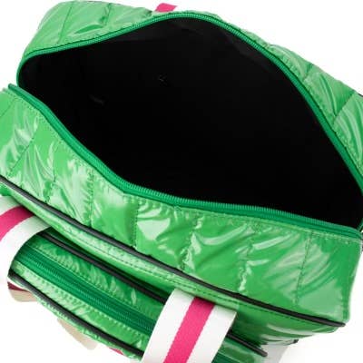 Puffer Pickleball Tote Green with Pink Stripe 