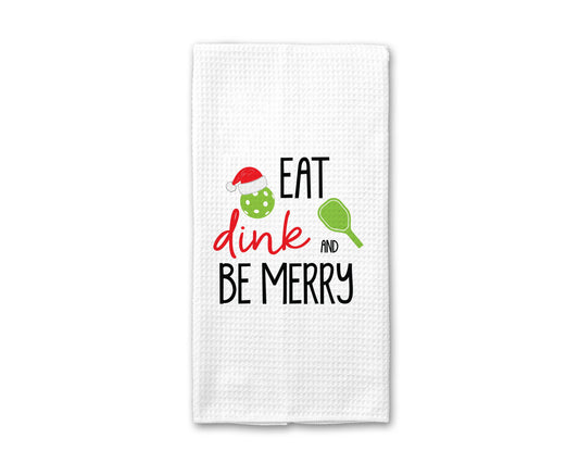 Eat Dink Be Merry Pickleball Towel, Holiday handtowel